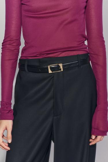 100% LEATHER BELT WITH RECTANGULAR BUCKLE - Black by Zara - Image 0