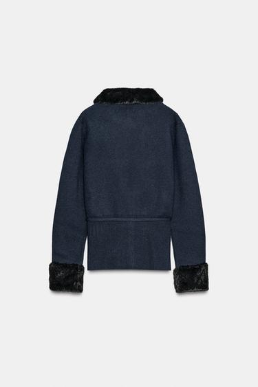 VESTE EN MAILLE COMBINÉE À EFFET FOURRURE - Bleu marine de Zara - Image 6
