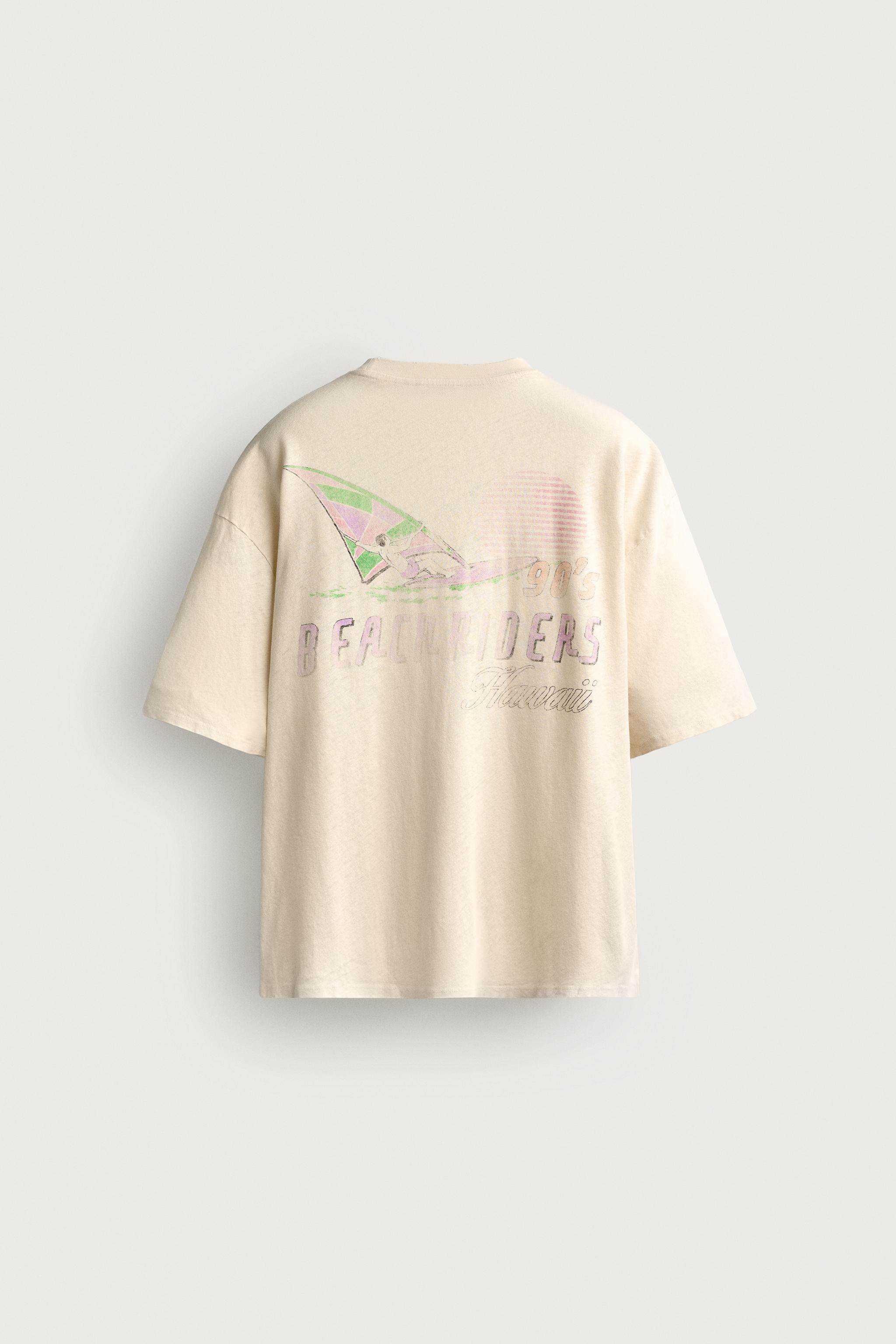 Мужские футболки Zara WASHED COTTON-LINEN HAWAII T-SHIRT — фото 8