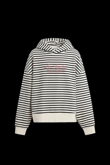 SUDADERA RAYAS TEXTO - Blanco / Marino de Zara