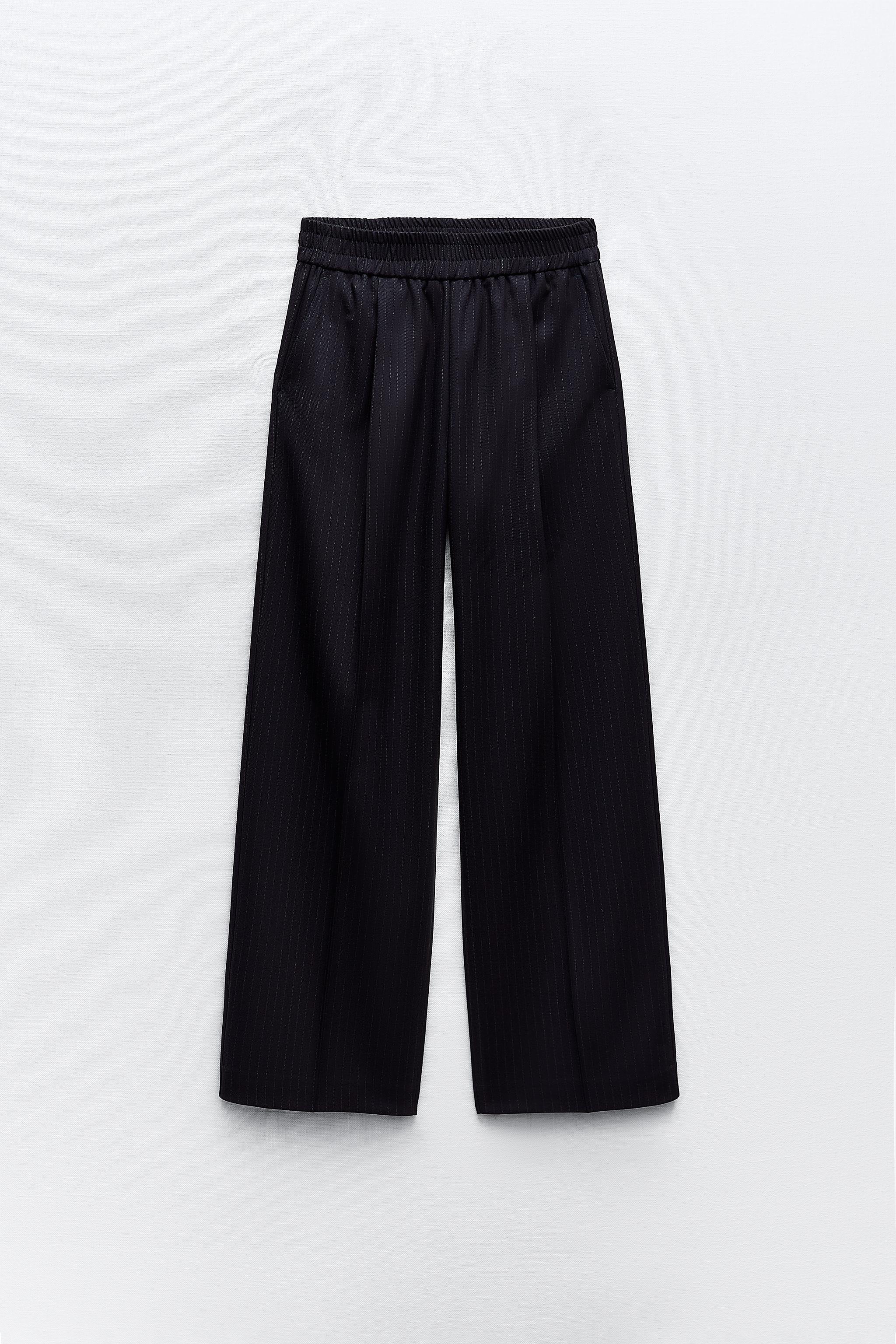 Wide-leg Jersey Pants - Navy blue/pinstriped - Ladies