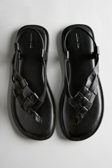 Flat woven leather sandals — Black 2