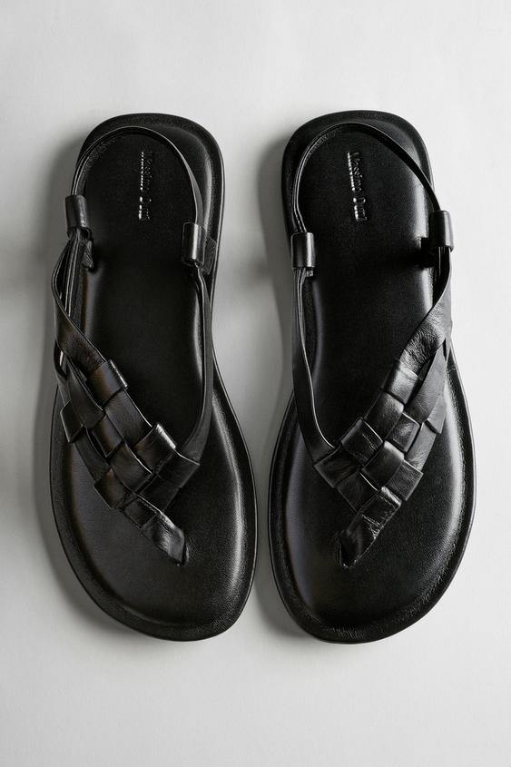 Zara Flat woven leather sandals - Black - Image 0
