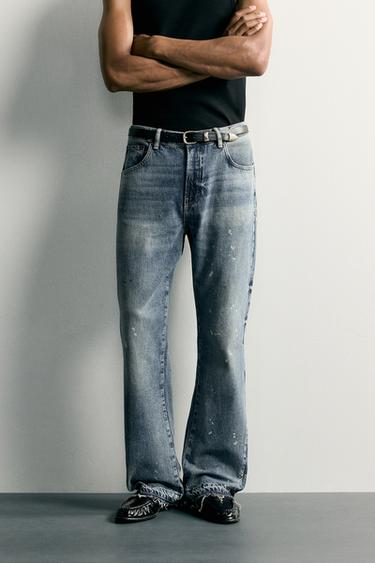 ДЖИНСЫ FLARE FIT С ЭФФЕКТОМ БРЫЗГ КРАСКИ — СИНИЙ от Zara