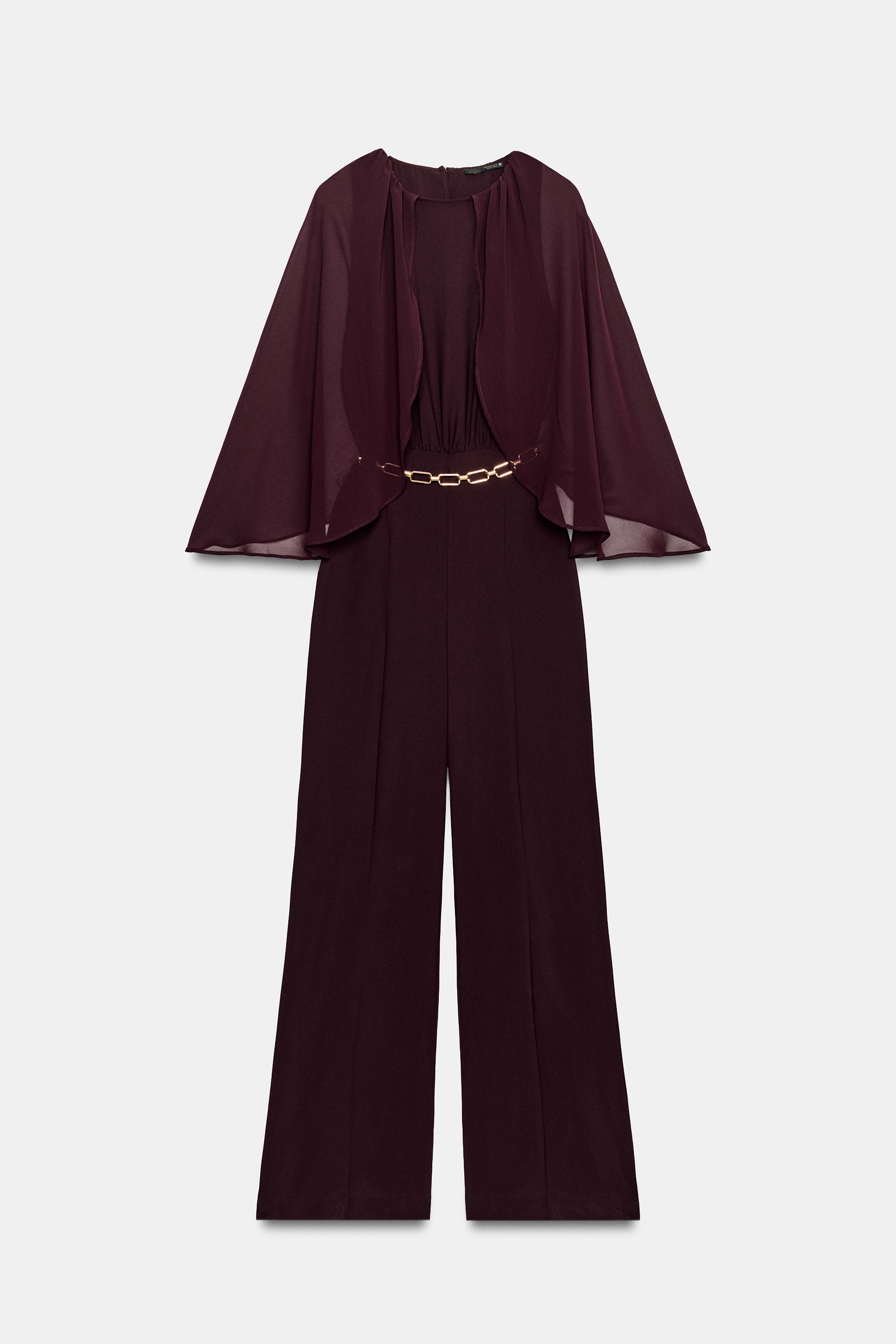CAPE SLEEVE BELTED JUMPSUIT