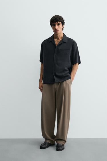 Zara RELAXED FIT FLOWY SHIRT - Blue gray