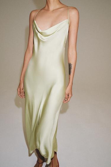 Zara SATIN SLIP DRESS ZW COLLECTION - Sea green