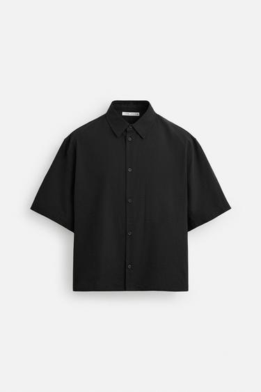 JACQUARD COTTON - LINEN SHIRT - Black by Zara - Image 6