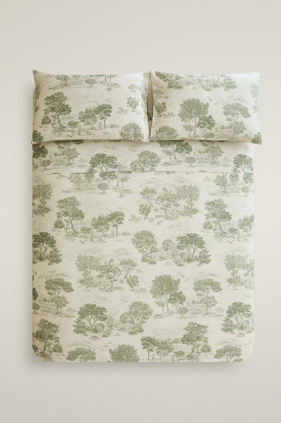 TOILE DE JOUY SATEEN DUVET COVER (300 THREAD COUNT) - Green by Zara - Image 0
