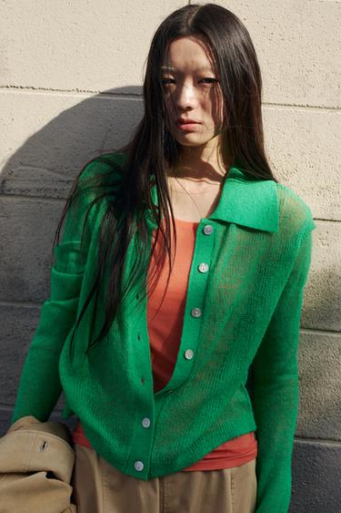 POLO COLLAR CARDIGAN - Green by Zara