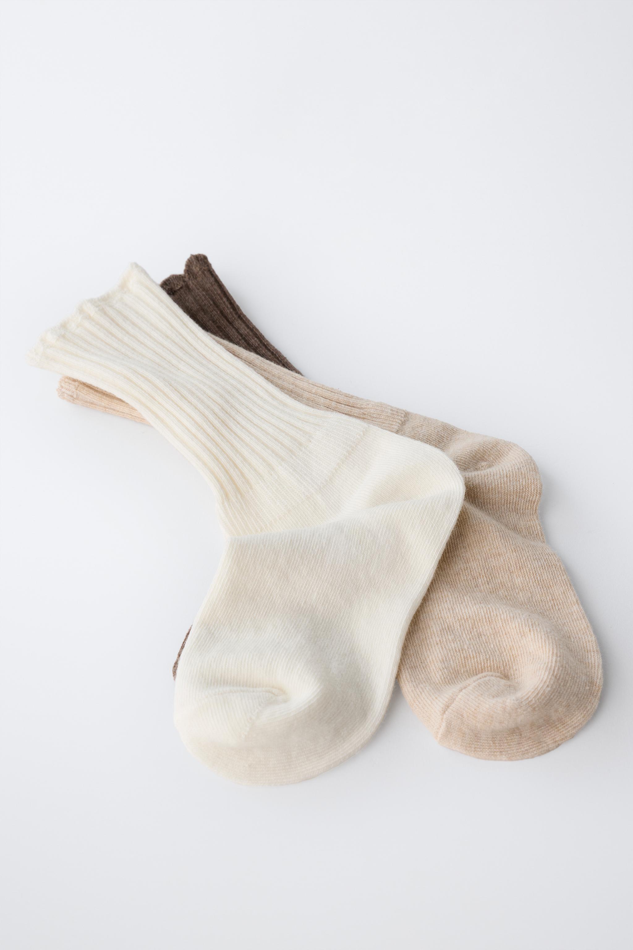 TERRY CREW SOCKS - THREE PACK — Light beige