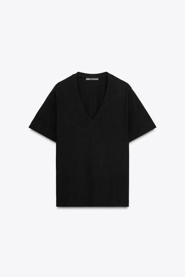 Zara BASIC COTTON T-SHIRT - Black
