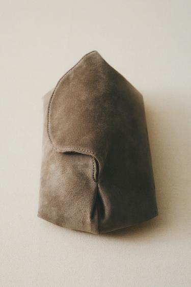 ZACHTE LEREN CLUTCH TOILETTAS - Groenachtig van Zara