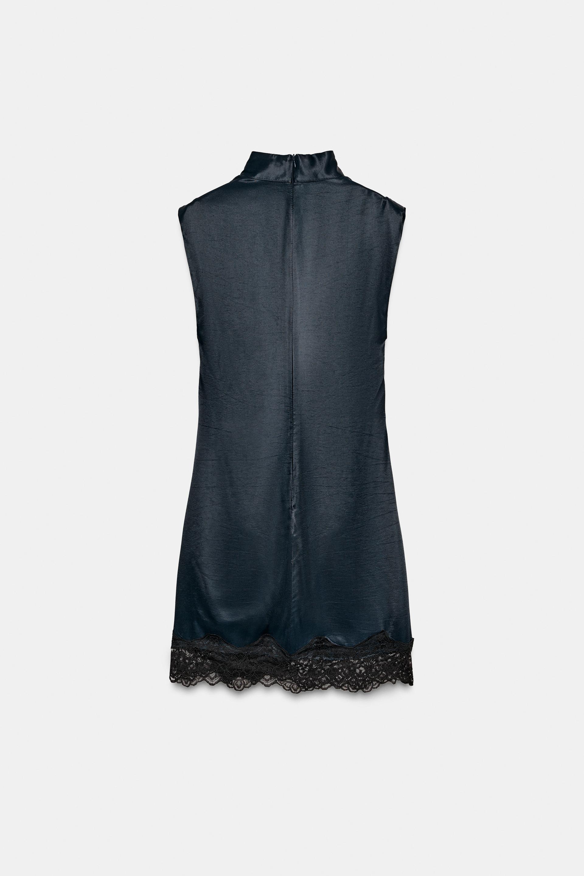 レースコンビ サテンミニワンピース - ネイビーブルー | ZARA Japan / 日本