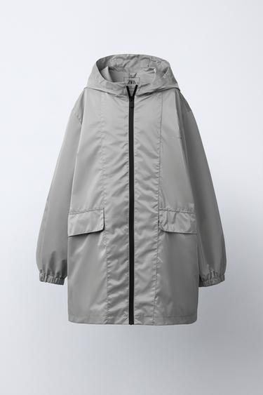 RUBBERISED WATER-REPELLENT HOODED JACKET - Silver by Zara