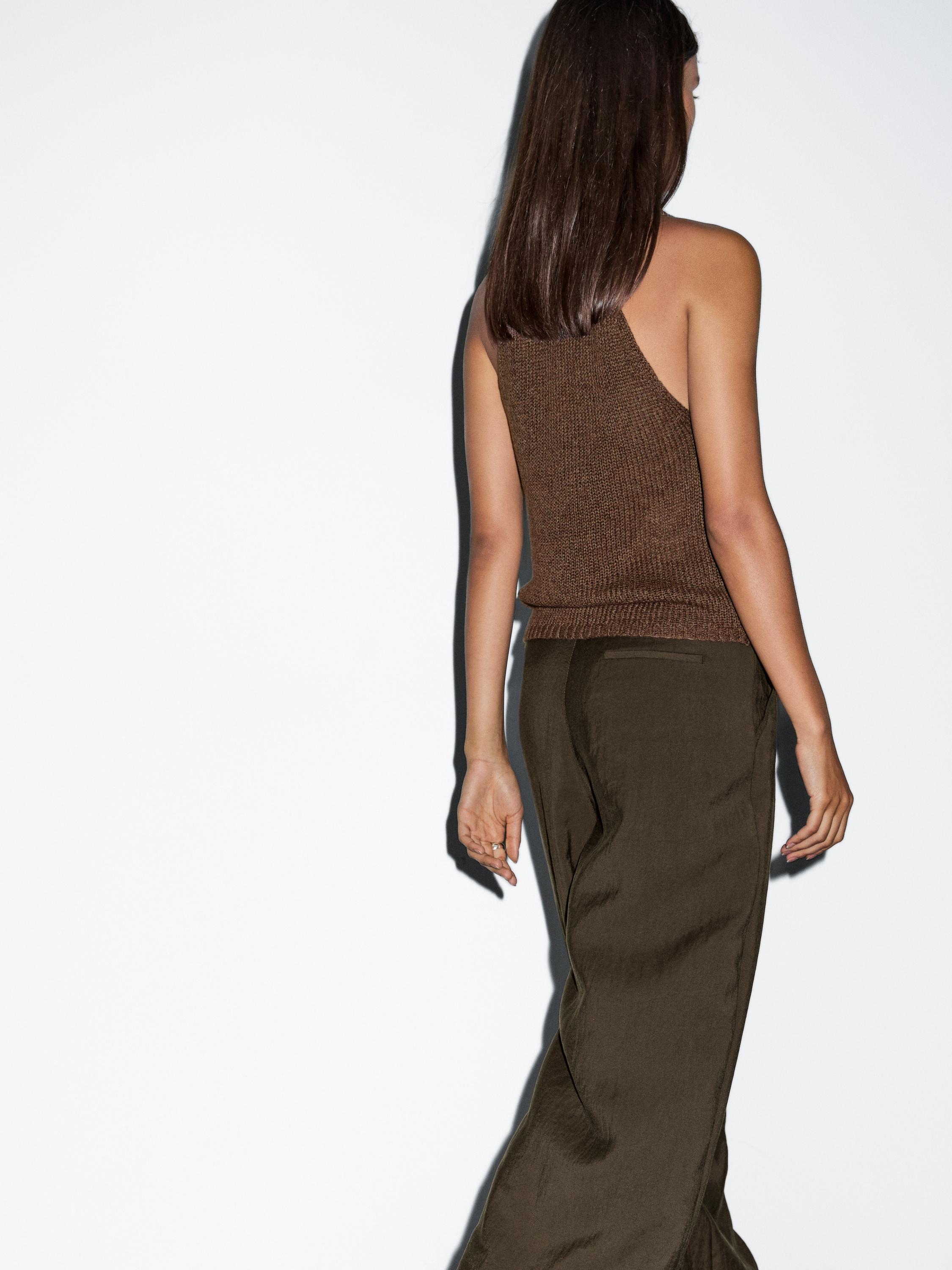 Linen blend knit halter top