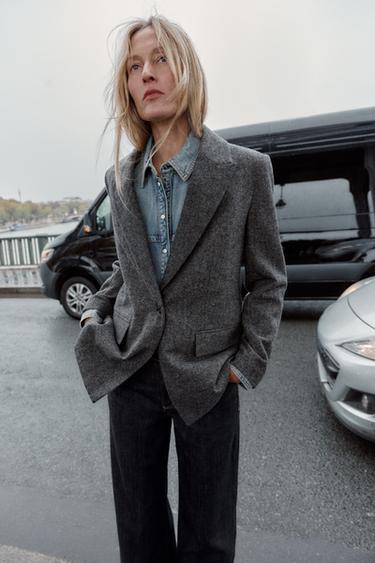 BLAZER ESPIGA CON LANA - Gris / Tostado de Zara