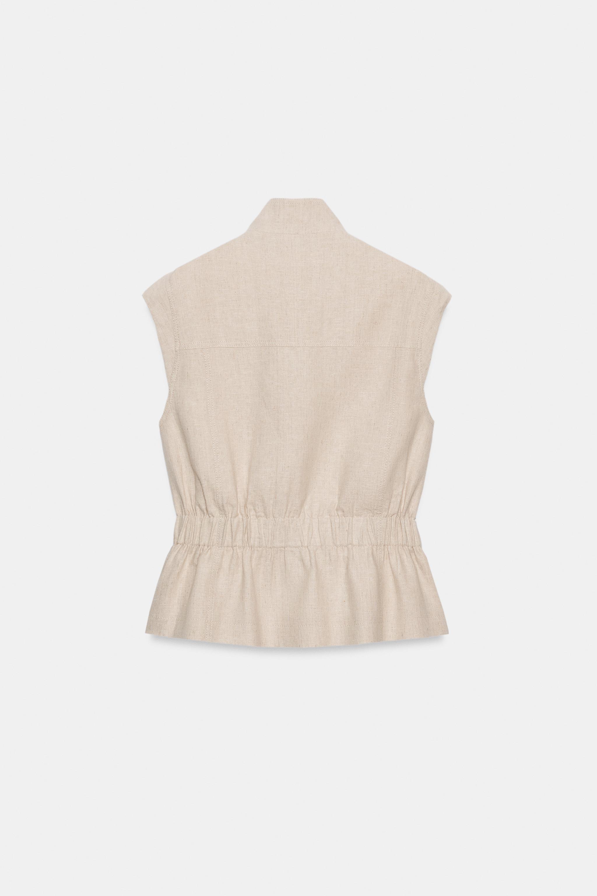 Женские жилеты Zara LINEN BLEND POCKET VEST — фото 8