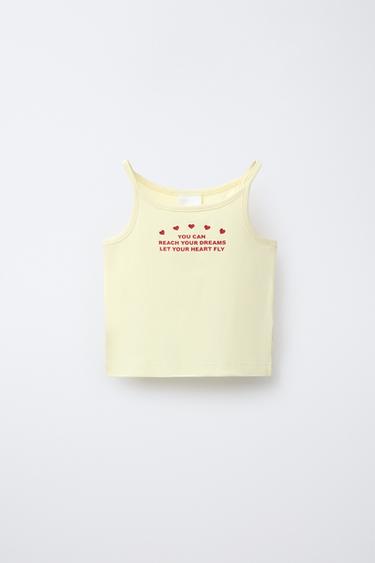 RIB TEXT TOP - Yellow by Zara