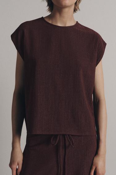 RUSTIC SLEEVELESS TOP - Burgundy by Zara