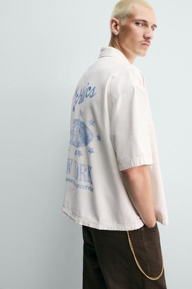 RELAXED FIT WASHED PRINT SHIRT - Oyster-white by Zara - Image 6