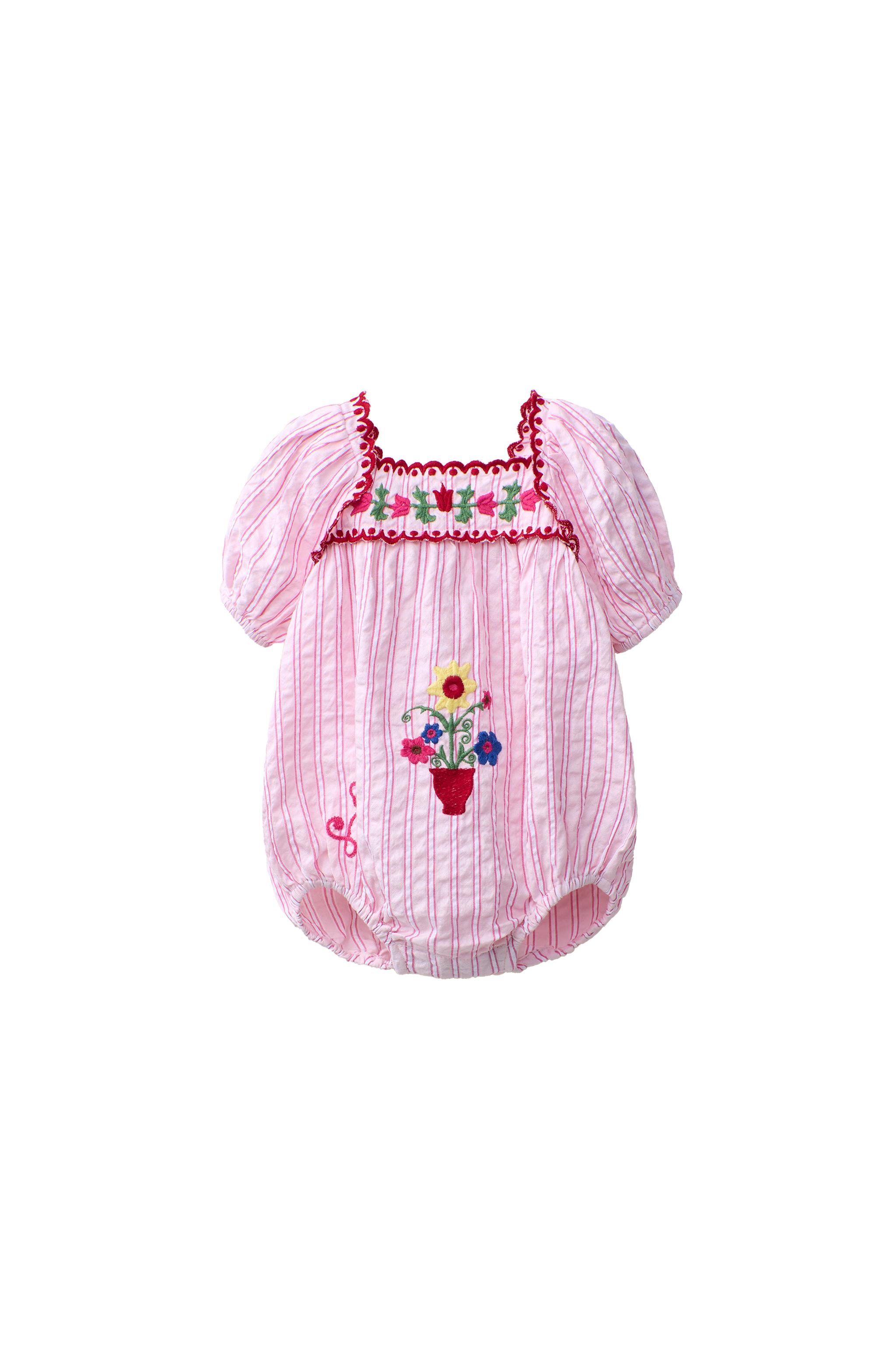 STRIPED AND EMBROIDERED ROMPER SISSEL EDELBO X ZARA KIDS - Pink