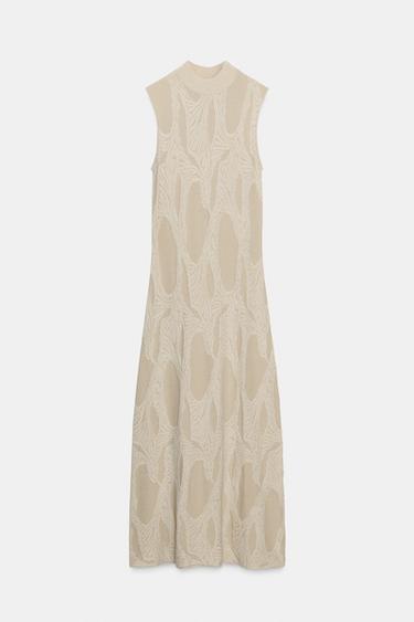 Zara LONG JACQUARD DRESS - Mid-ecru