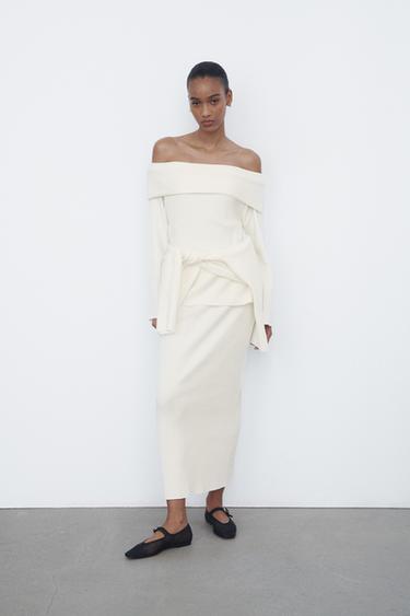 JUPE TUBE CÔTELÉE BROSSÉE - Blanc cassé de Zara - Image 0