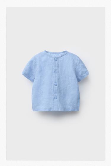 Zara 100% 亞麻襯衫 - 中藍色