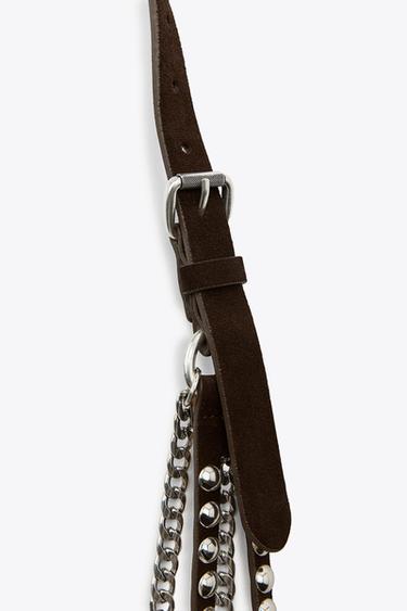 CONTRAST DOUBLE LEATHER CHAIN BELT - Brown by Zara - Image 2