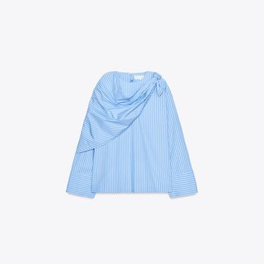 CHEMISE RAYURES FOULARD MULTIPOSITION ZW COLLECTION - Blanc / Bleu ciel de Zara