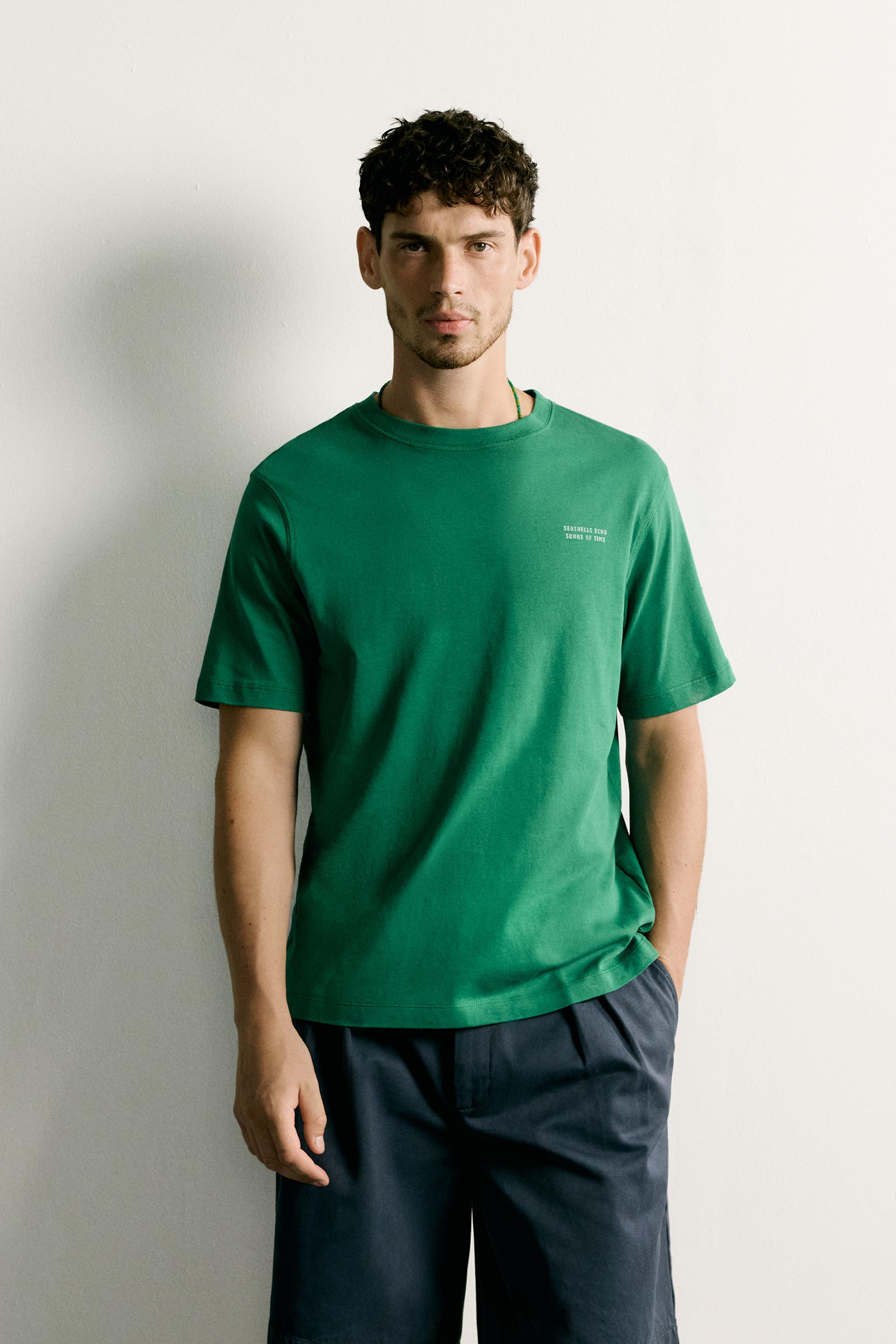 REGULAR FIT MIXED PRINT T-SHIRT — GREEN