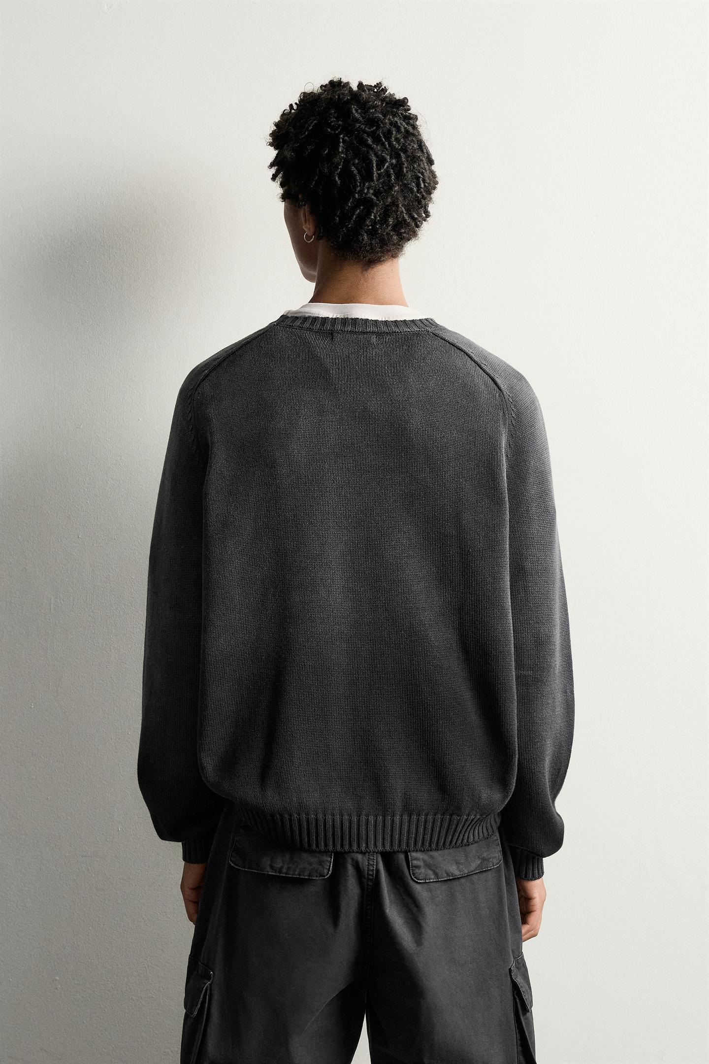 Мужской свитер Zara 100% Cotton Washed-Effect, цвет: Чёрный — фото 3