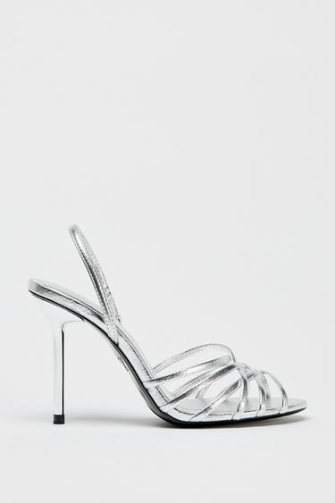 METALLIC EFFECT CROSSOVER SANDALS - Silver by Zara - Image 0