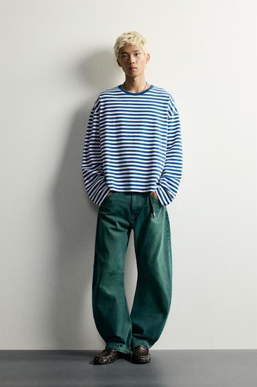STRIPED RELAXED FIT LONG SLEEVE T-SHIRT - Blue/White by Zara - Image 0