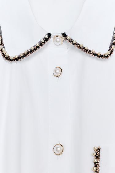 CHEMISE EN POPELINE AVEC ÉLÉMENTS DE FANTAISIE - Blanc de Zara - Image 6