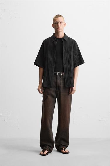 CAMISA JACQUARD EFECTO ARRUGADO - Negro de Zara - Imagen 0