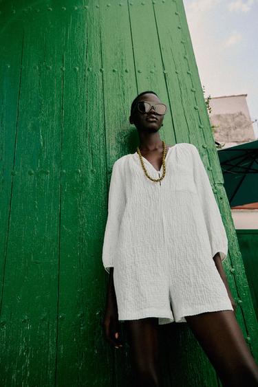 RUSTIC SHORT JUMPSUIT - White by Zara - Image 3