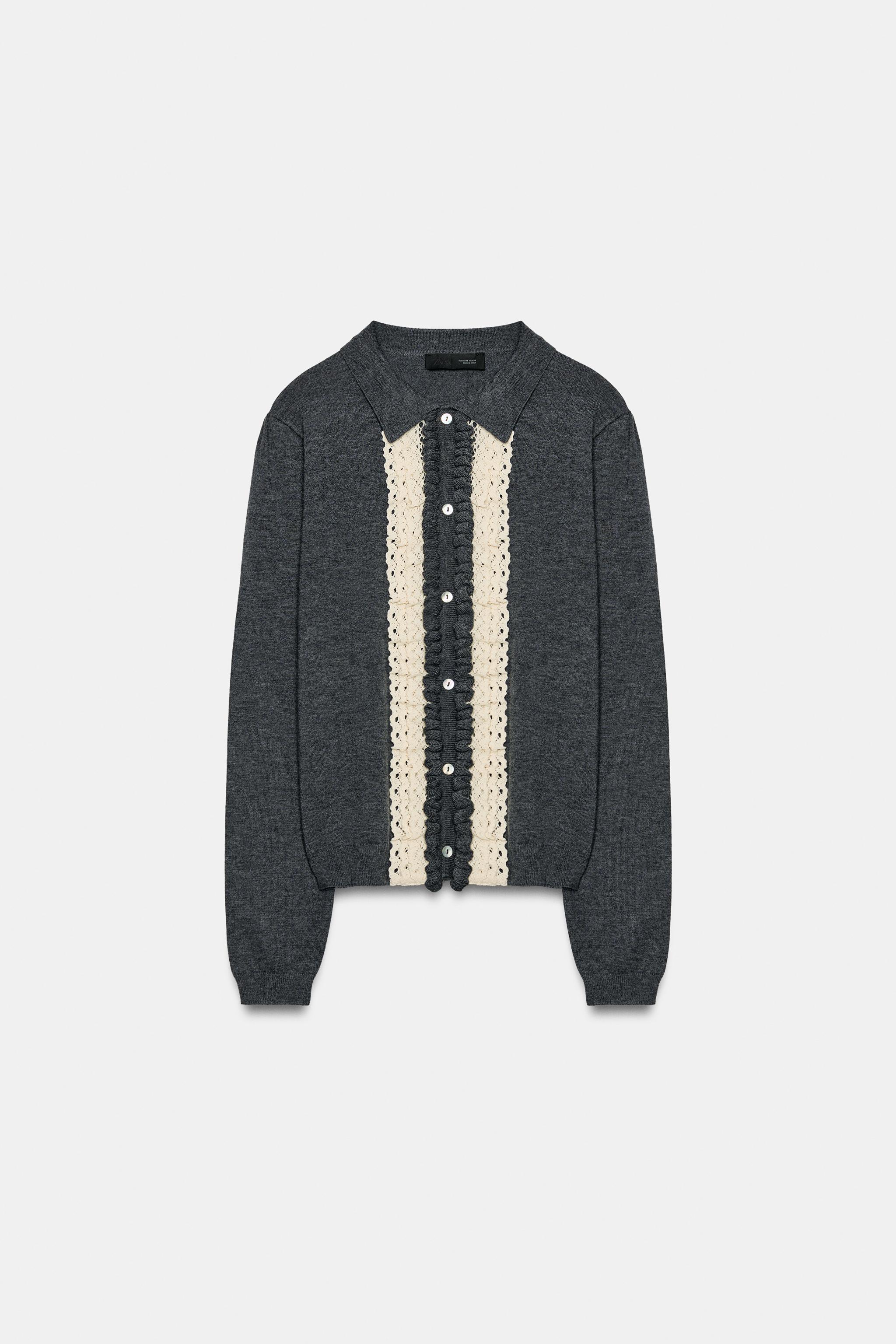CONTRAST LACE CARDIGAN - Grey marl | ZARA South Africa