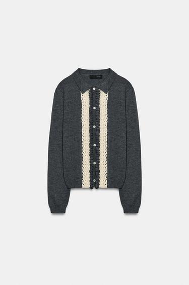 CHAQUETA PUNTILLA CONTRASTE - Gris vigoré de Zara - Imagen 0
