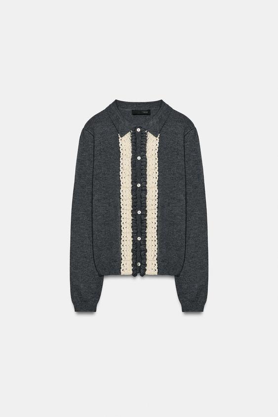 CHAQUETA PUNTILLA CONTRASTE - Gris vigoré de Zara - Imagen 0