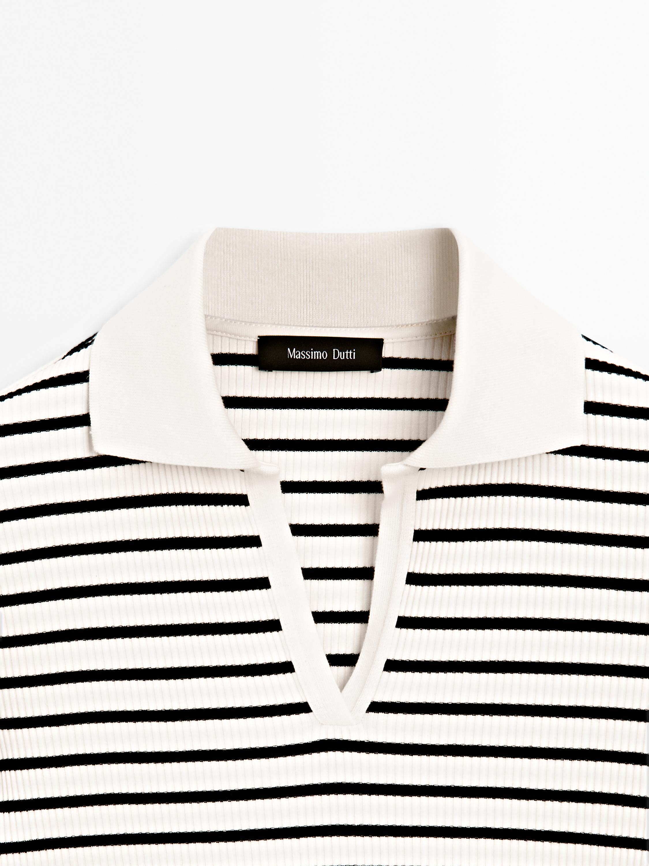 T-shirt polo à rayures en coton mélangé