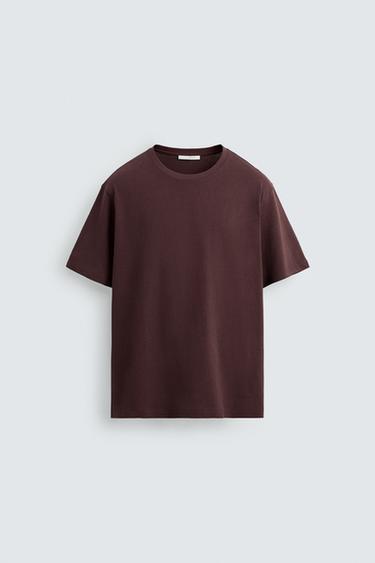 Zara BASIC MEDIUM WEIGHT T-SHIRT - Burgundy