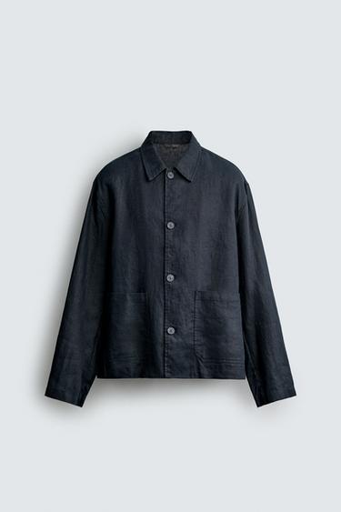 KEMEJA LUAR REGULAR FIT 100% LINEN - Biru navy dari Zara