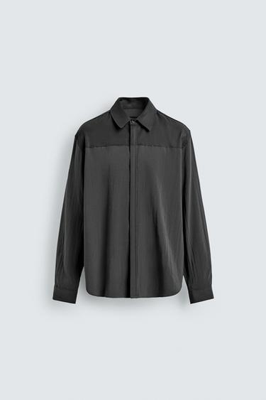 РУБАШКА СТРУЯЩЕГОСЯ ПОКРОЯ С КОНТРАСТНЫМИ ВСТАВКАМИ — ТЕМНО-СЕРЫЙ от Zara