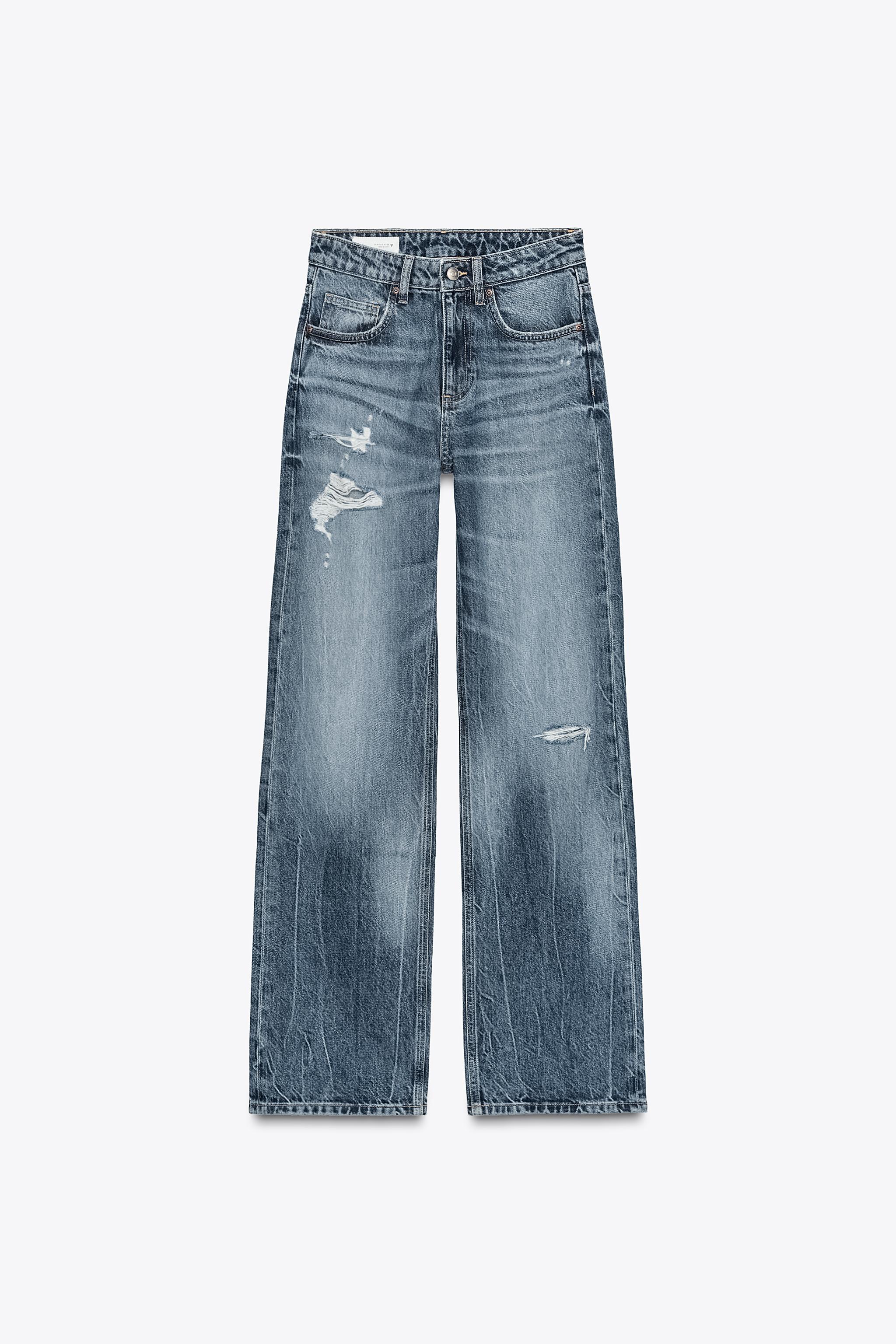 TRF RIPPED MID-WAIST WIDE-LEG JEANS - Main Image