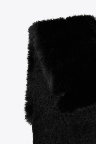 CONTRAST KNIT FAUX FUR STOLE - Black by Zara - Image 3