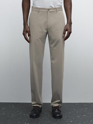 Zara Slim fit comfort cotton blend trousers - Stone