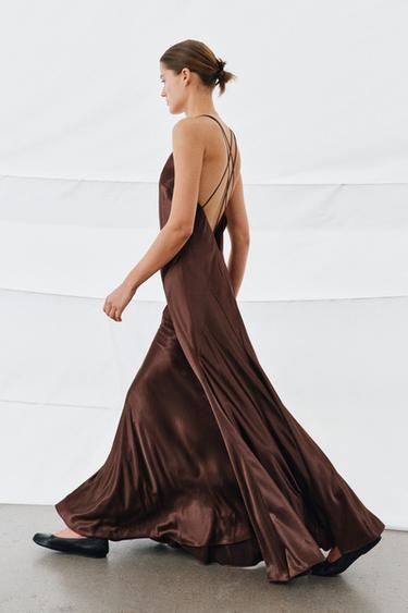VOLUMINOUS LONG SATIN DRESS - GARNET by Zara - Image 6