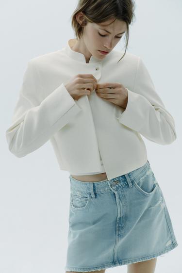 تنورة DENIM TRF ستايل ممزّق - سماوي by Zara